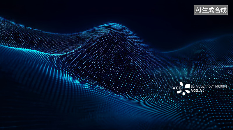 【AI数字艺术】蓝色点阵波浪抽象背景图片素材