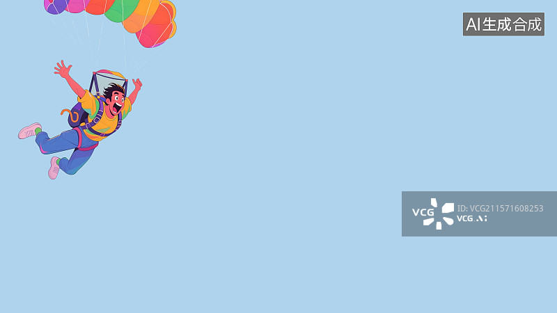 【AI数字艺术】玩滑翔伞的人2D卡通背景左上图片素材