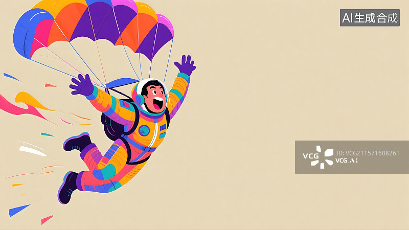 【AI数字艺术】玩滑翔伞的人2D卡通背景居左图片素材