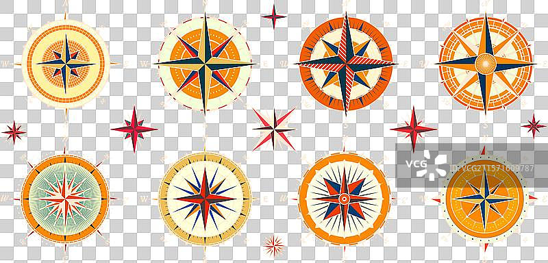 复古海洋风玫瑰航海图，色彩丰富图片素材