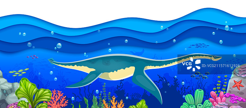 卡通水下蛇颈龙恐龙角色图片素材