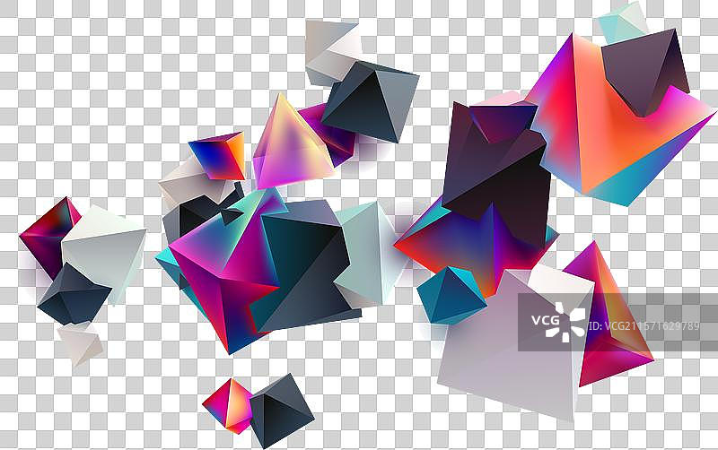 彩色3D图案和玻璃金字塔抽象图形图片素材