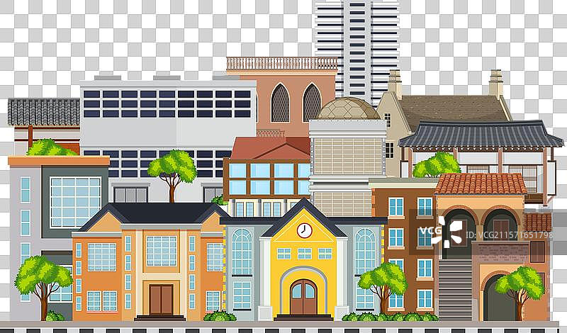 城市中不同的建筑风格图片素材