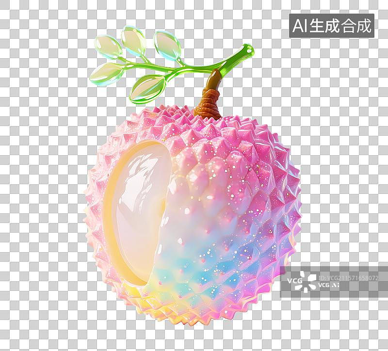 【AI数字艺术】水晶透明玻璃质感粉色荔枝琉璃图片素材