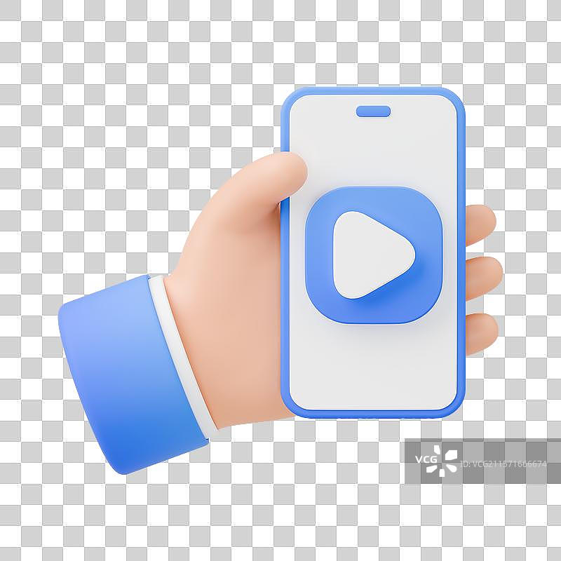 3D渲染卡通小手与手机和图标免抠元素图片素材