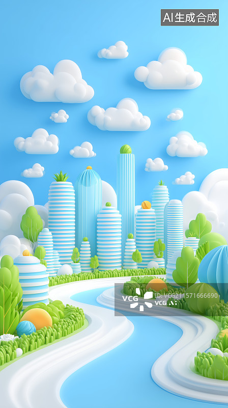 【AI数字艺术】卡通风格的城市景观图片素材