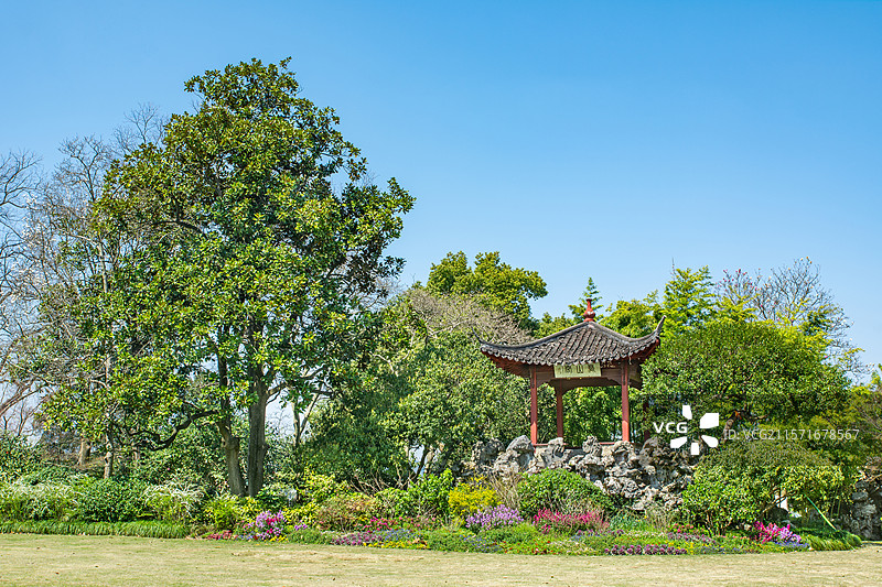 藏山阁 花港公园 红栎山庄 假山 花坛 杭州 西湖畔 江南园林景观 古典园林建筑 古亭 中式凉亭图片素材