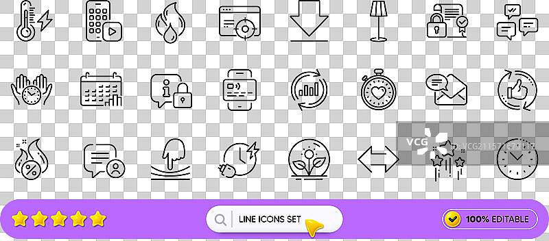 锁定充电时间和聊天消息线条图标图片素材