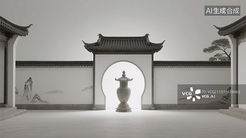 【AI数字艺术】留白禅境：新中式空间叙事图片素材