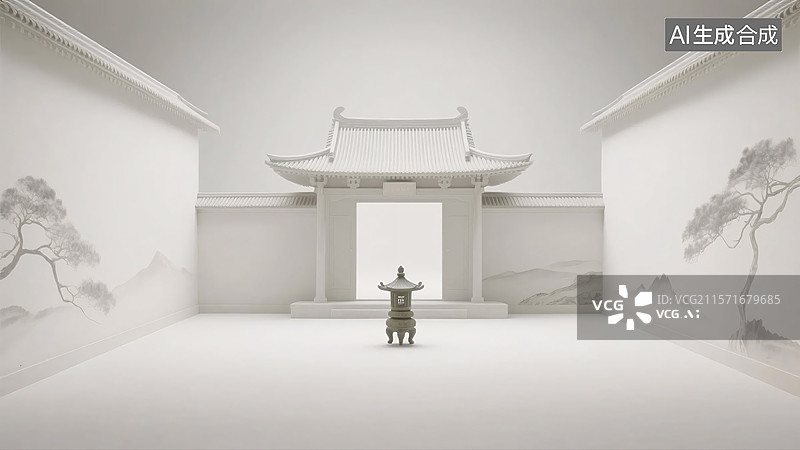 【AI数字艺术】留白禅境：新中式空间叙事图片素材