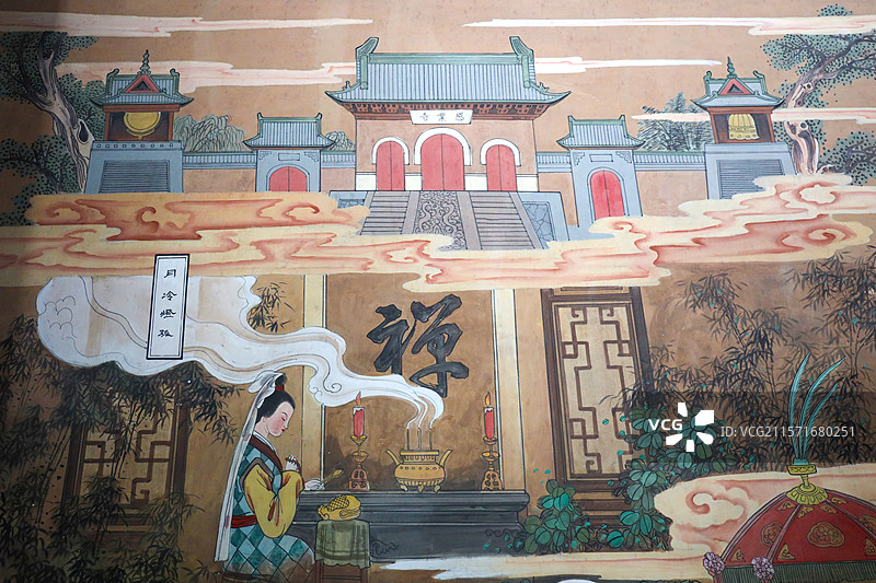 山西省吕梁市文水县，则天庙（武则天纪念馆）正殿内的壁画图片素材