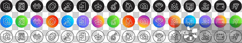 食品配送、宠物标签和获胜奖杯线条图标图片素材