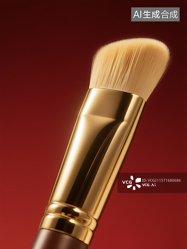 【AI数字艺术】3D立体三维C4D发光的闪亮的金色的化妆刷细腻质感彩妆行业时尚美丽女性魅力图片素材