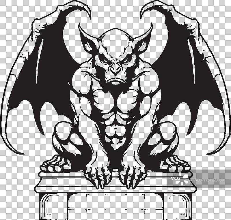 哥特式守护者石像鬼全身雕像标志图片素材