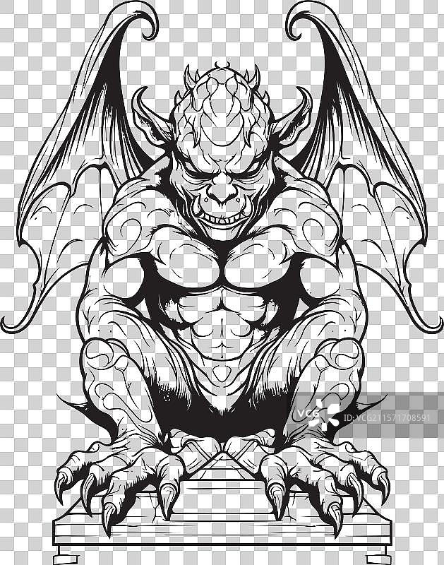 翼守护者图形描绘的完整石像鬼图片素材