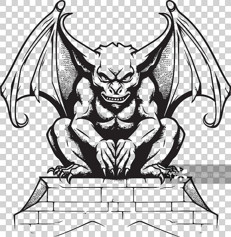 雕刻精美的石像鬼全身雕像图片素材