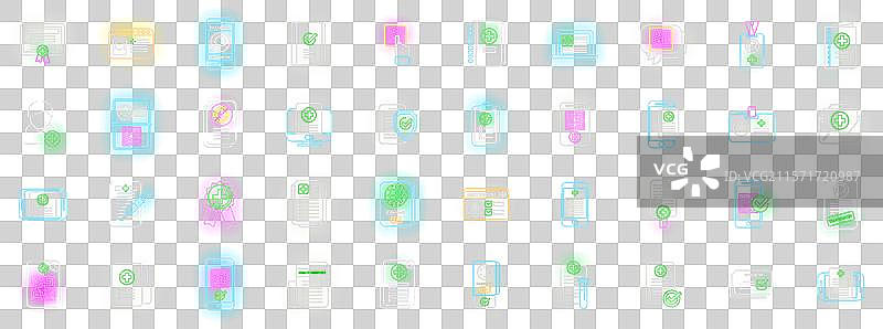 健康护照图标集霓虹风格图片素材