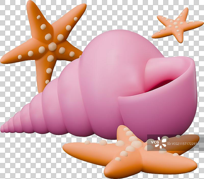 粉色螺旋贝壳海星3D组合图片素材