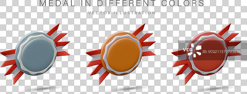 一组不同颜色的逼真圆形奖牌图片素材