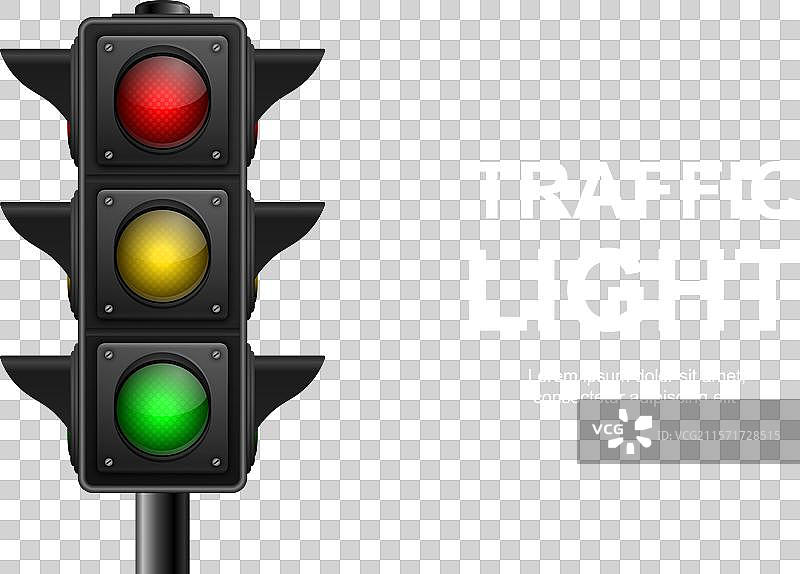 逼真的悬挂交通信号灯，显示绿色灯光图片素材