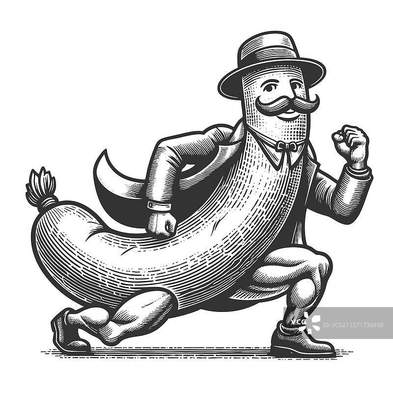 穿着西装的拟人化香肠快速奔跑图片素材