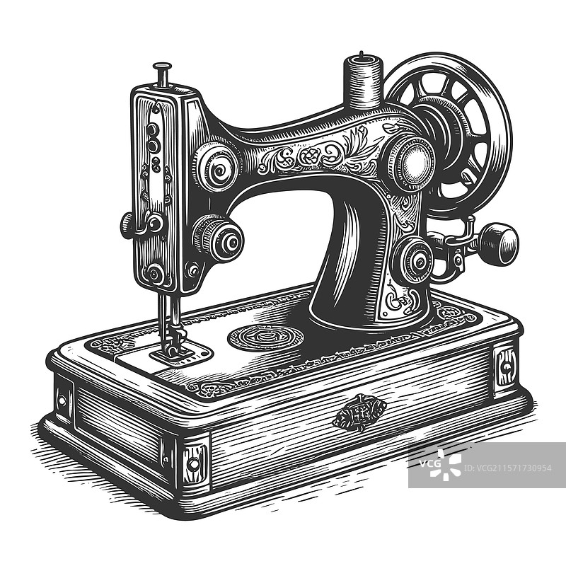复古缝纫机素描图片素材
