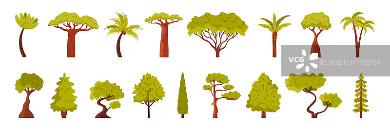 春季和夏季的森林与花园树木组合图片素材