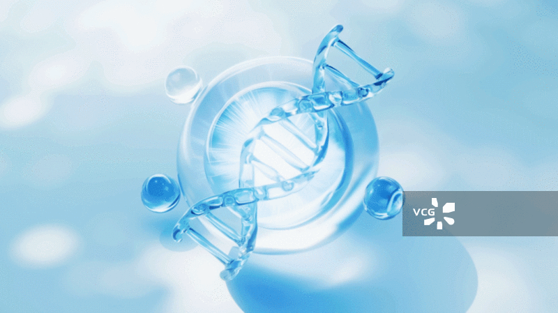 DNA与蓝色透明气泡三维渲染图片素材