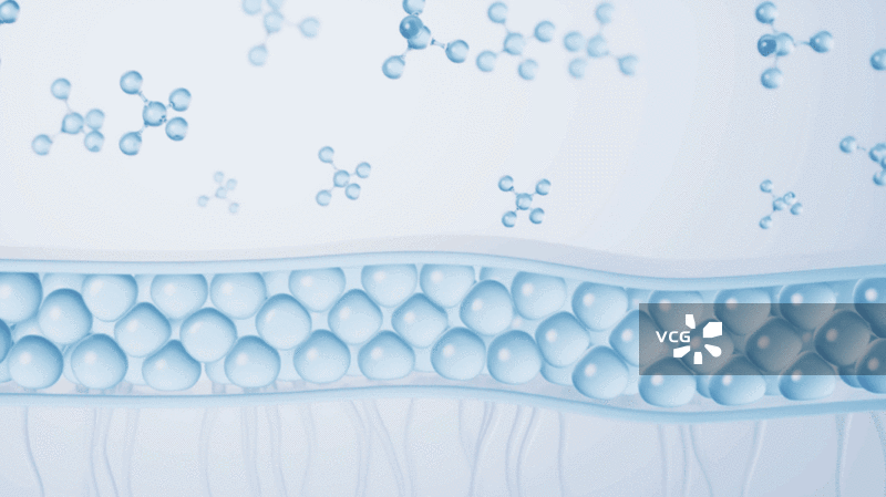 透明生物皮肤细胞与护肤品分子三维渲染图片素材