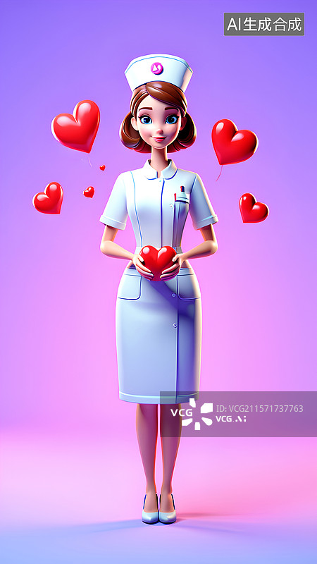 【AI数字艺术】白衣天使 捧着爱心的护士图片素材