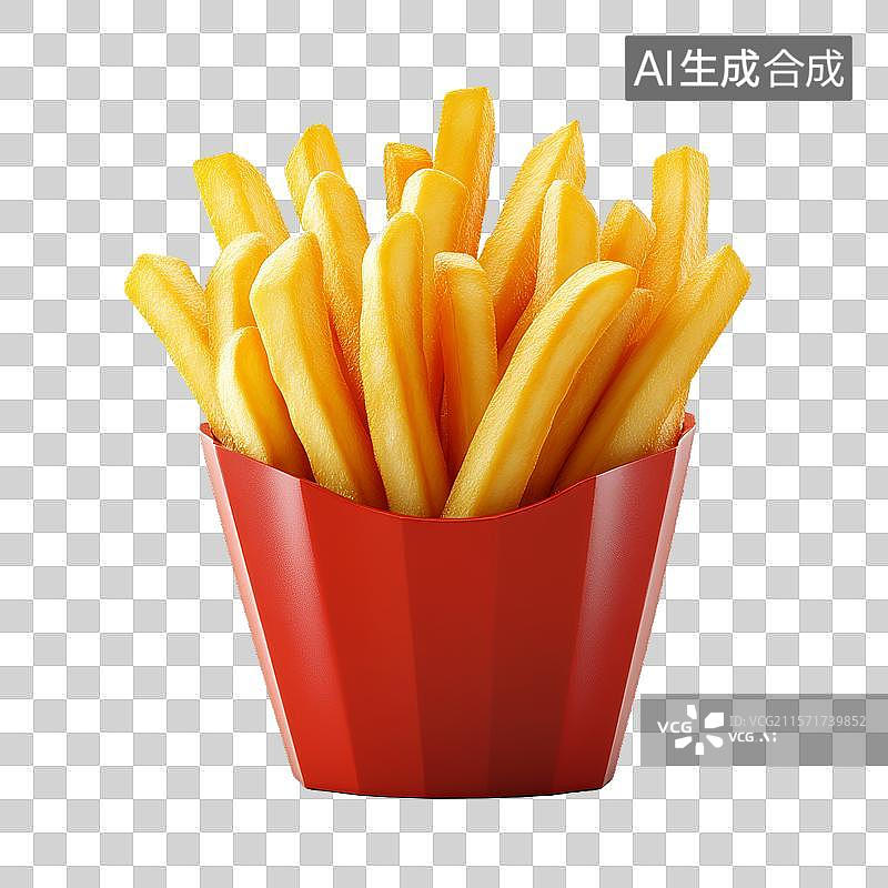 【AI数字艺术】红色纸盒中的金色薯条图片素材