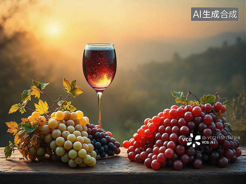 【AI数字艺术】葡萄美酒夕阳景图片素材