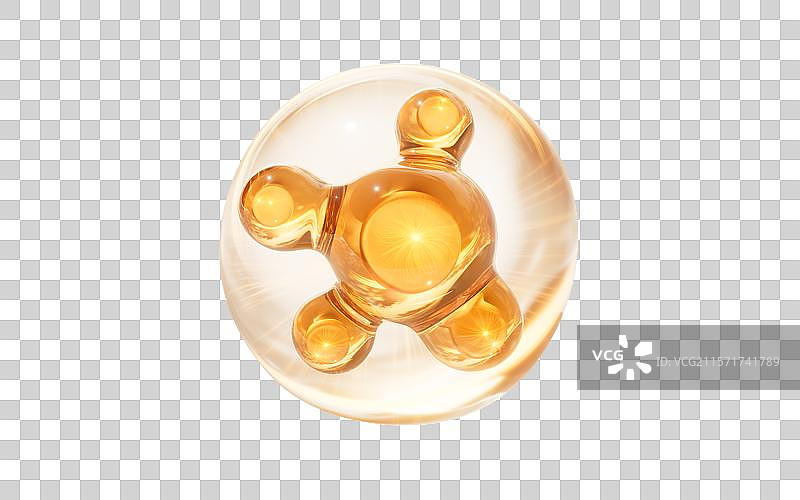 金色分子与透明气泡三维渲染图片素材