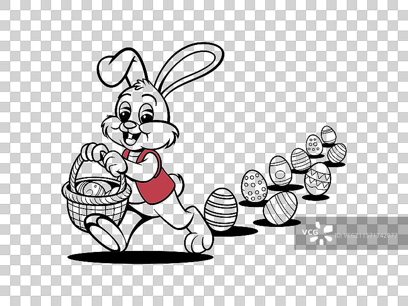 复活节兔子线条艺术，可爱的兔子手持复活节彩蛋图片素材