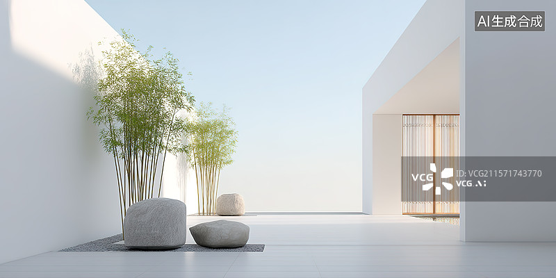【AI数字艺术】极简新中式园林景观庭院设计图片素材