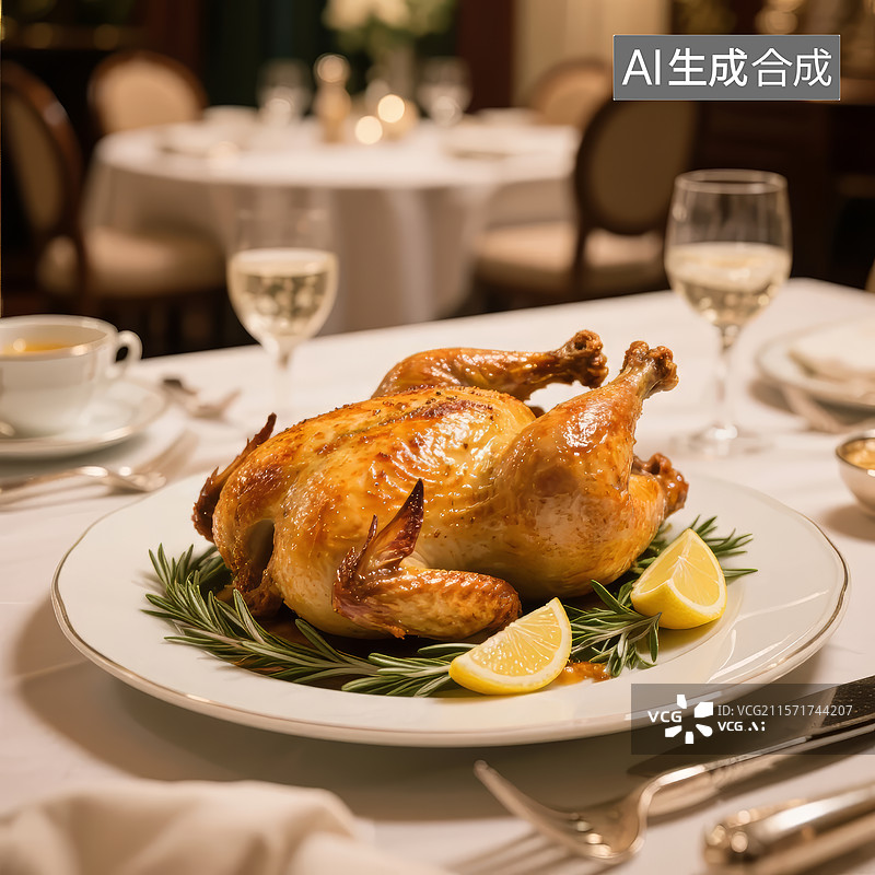 【AI数字艺术】烤鸡配柠檬和迷迭香图片素材
