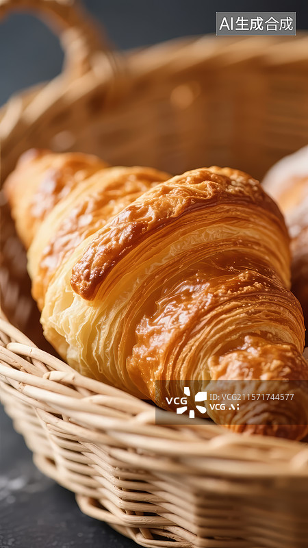 【AI数字艺术】新鲜出炉的羊角面包图片素材