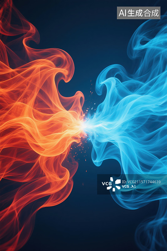 【AI数字艺术】冷暖烟雾碰撞的视觉艺术盛宴图片素材