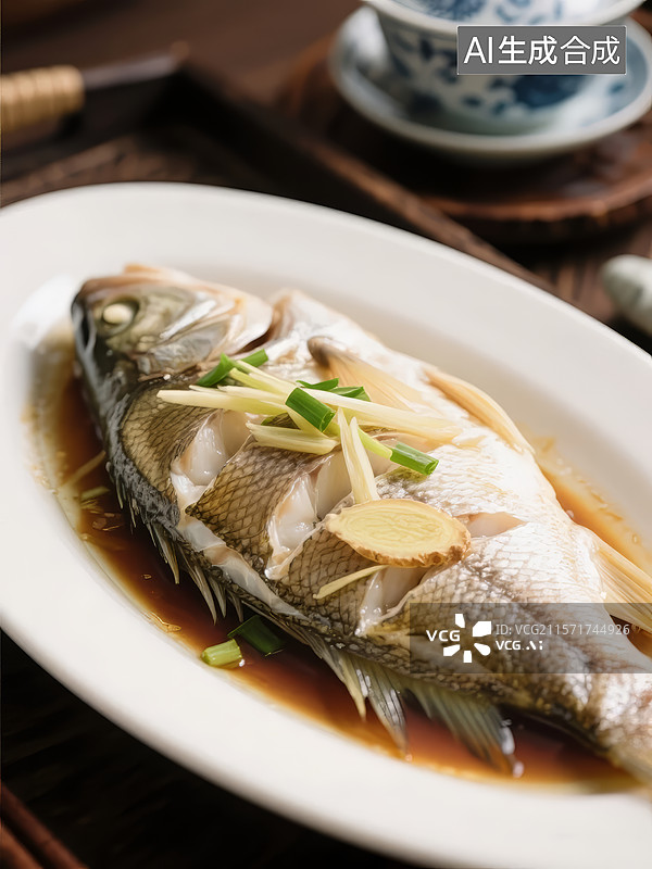 【AI数字艺术】清蒸鱼配姜葱图片素材