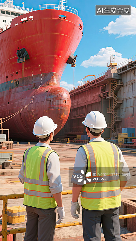 【AI数字艺术】3D，工程师，轮船，干船坞，插画图片素材