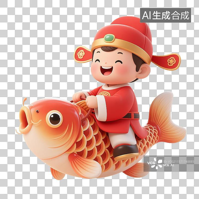 【AI数字艺术】3D渲染卡通人物，骑着幸运锦鲤的状元，文曲星，高考冲刺，高考加油，金榜题名，考试上岸，免抠元素图片素材