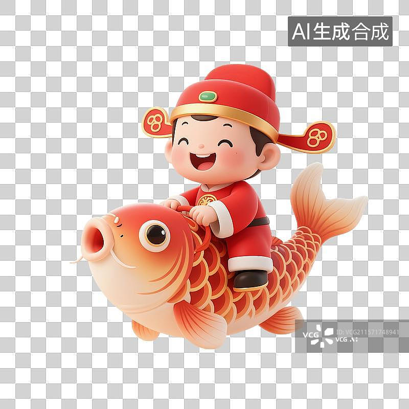 【AI数字艺术】3D渲染卡通人物，骑着幸运锦鲤的状元，文曲星，高考冲刺，高考加油，金榜题名，考试上岸，免抠元素图片素材