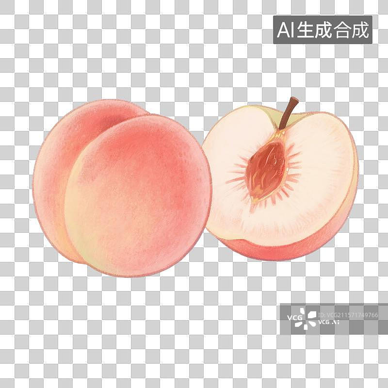 【AI数字艺术】手绘插画，卡通水果，桃子，水蜜桃，白桃，仙桃，免抠元素图片素材