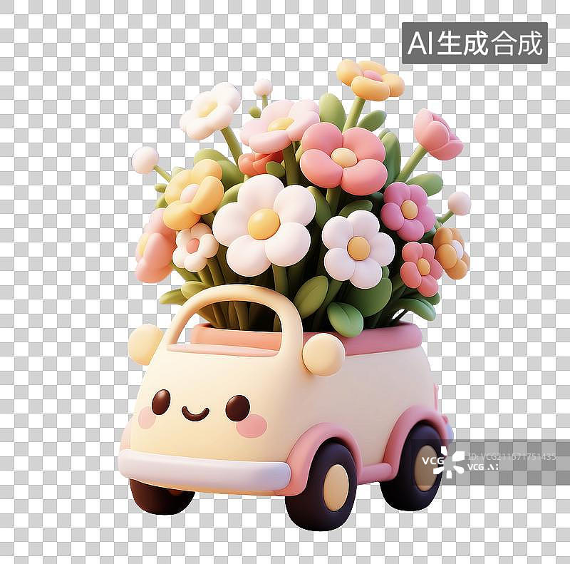 【AI数字艺术】卡通3d小花车清新夏天花铺图片素材