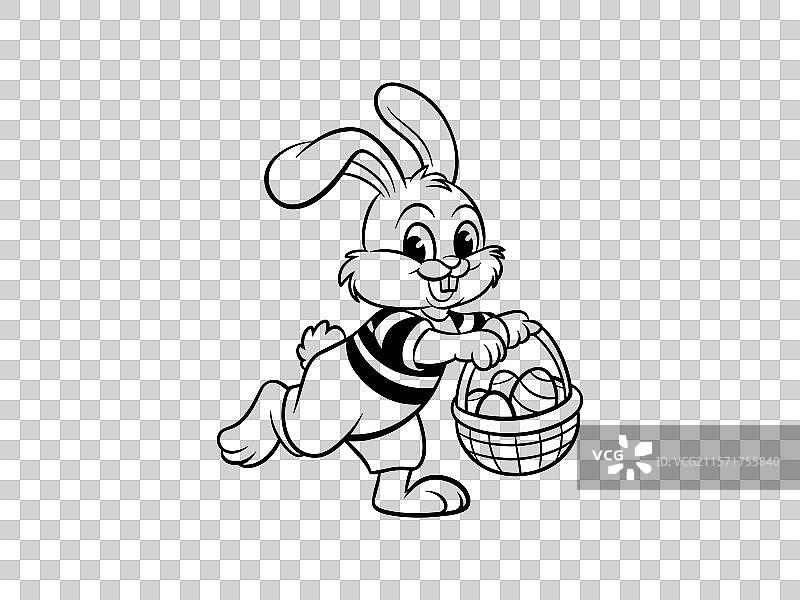 可爱的复活节兔子线条艺术，手持复活节彩蛋图片素材