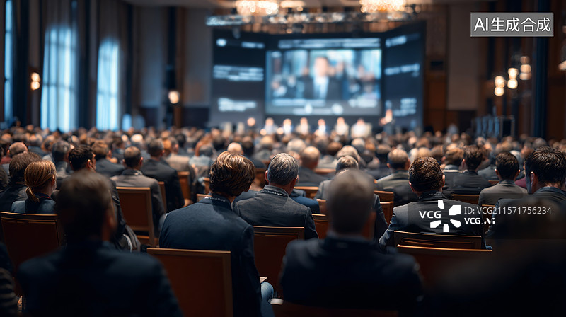 【AI数字艺术】大型会议现场，观众专注聆听演讲图片素材