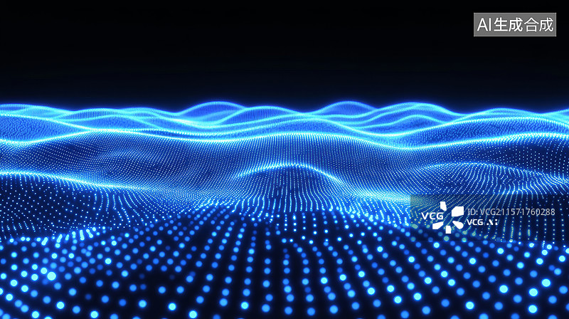 【AI数字艺术】蓝色发光粒子波浪图案图片素材