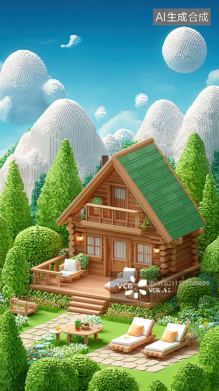 【AI数字艺术】宁静山间小屋图片素材