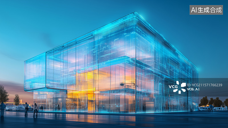 【AI数字艺术】科技感发光的建筑图片素材