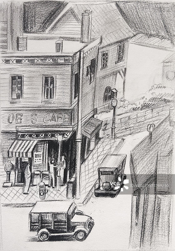 素描建筑街景图片素材